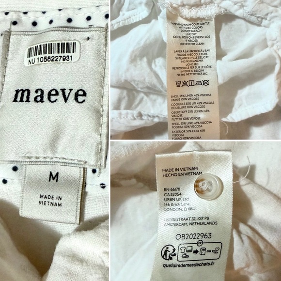 Anthropologie Maeve Bettina Collared Linen Tiered Mini Shirt Dress Ivory White M - Picture 12 of 13